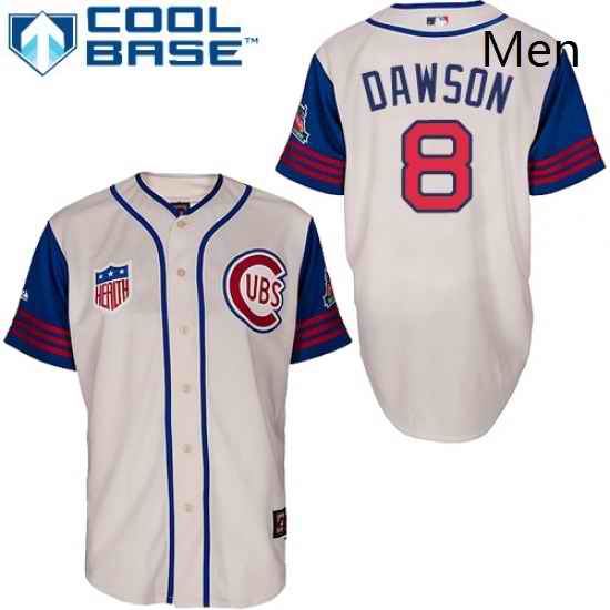 Mens Majestic Chicago Cubs 8 Andre Dawson Replica CreamBlue 1942 Turn Back The Clock MLB Jersey
